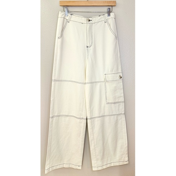 NWT Emory Park Bohme Ivory High Waisted Cargo Wide Leg Pants - Picture 2 of 8